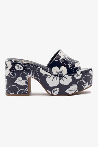 Mule Plataforma Miso Couro Verniz Estampado Azul