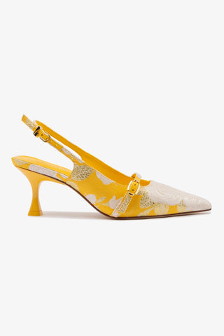 Larroudé x Markarian: Slingback Ines Brocado Amarelo