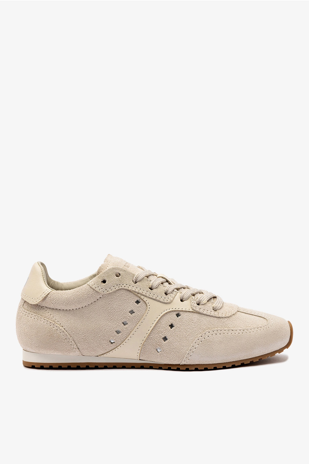 邦楽 Crystal Letos LAREINE Tênis Stella Camurça Cinza e Couro Off White | Larroudé – Larroudé