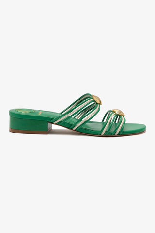 Mule Flat Shelly Couro Verde e Couro Off White