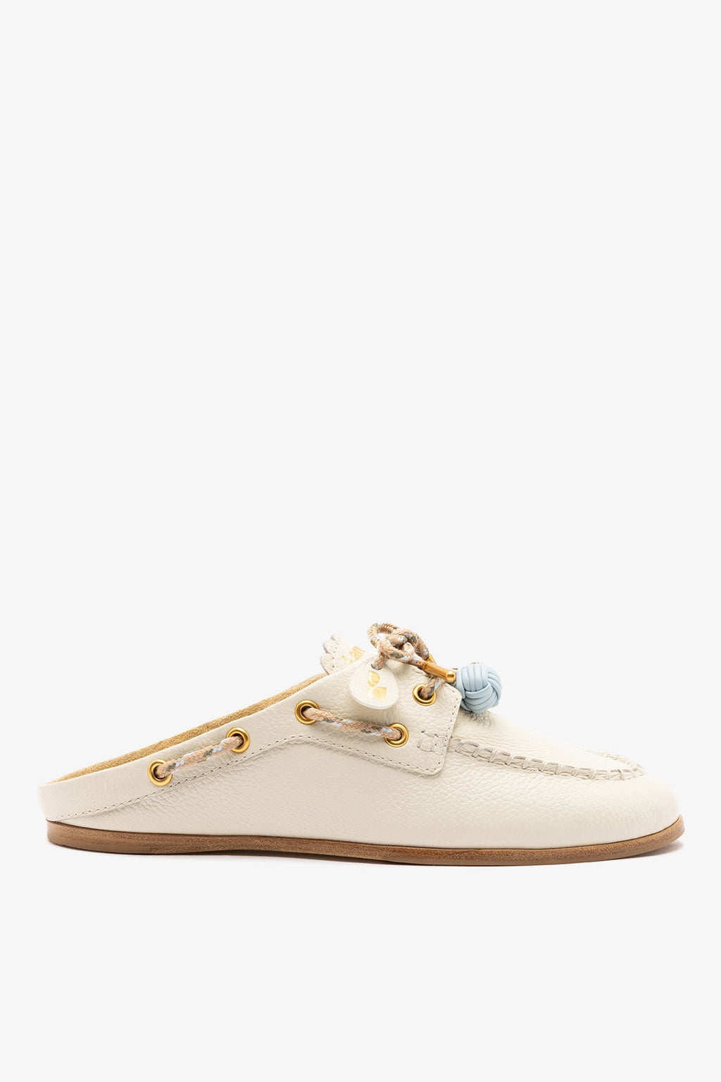 Mule Flat Off White Couro Cyprus – Larroudé Brasil