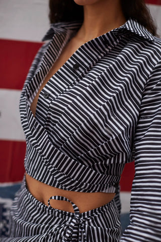 Blusa Amarração Rose Algodão Preto e Branco Womens - Shoes - Clothings Larroudé x Jonathan Cohen