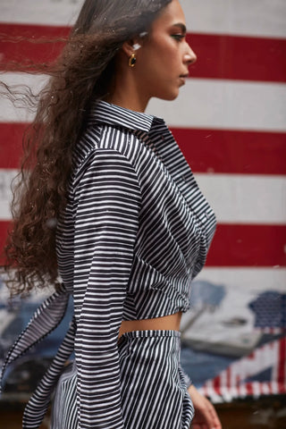 Blusa Amarração Rose Algodão Preto e Branco Womens - Shoes - Clothings Larroudé x Jonathan Cohen