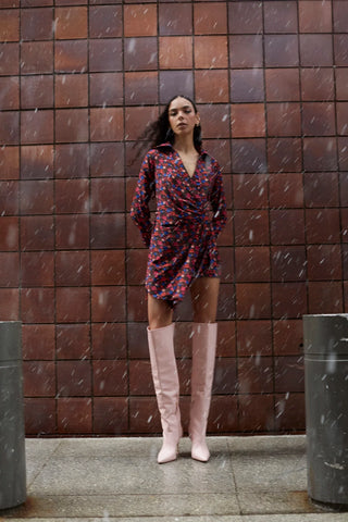 Vestido Transpassado Sashi Cetim Floral Preto Womens - Shoes - Clothings Larroudé x Jonathan Cohen