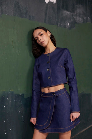 Jaqueta Cropped Gloria Jeans Azul Womens - Shoes - Clothings Larroudé x Jonathan Cohen