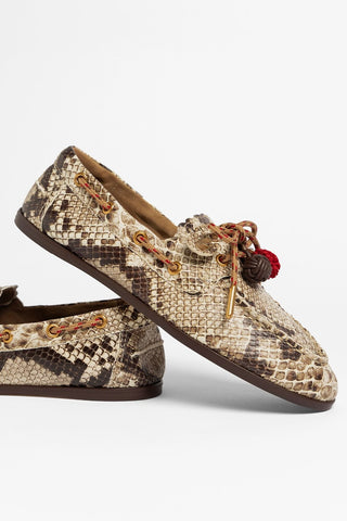 Mocassim Boat Shoe Cyprus Couro Cobra Bege Loafer Larroudé