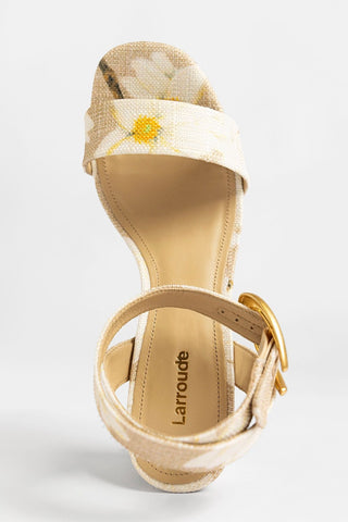 Sandália Plataforma Dolly Verona Low Ráfia Estampado Bege Sandal Larroude