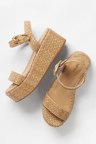 Sandália Flatform Verona Ráfia Bege Larroudé
