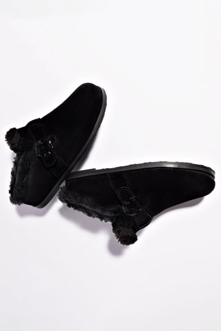 Mule Clog Milan Camurça Preto e Lã Preto