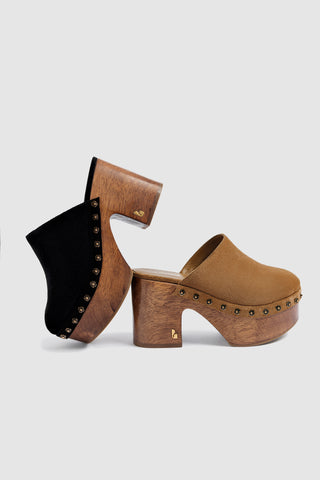 Mule Clog Plataforma Miso Camurça Caramelo