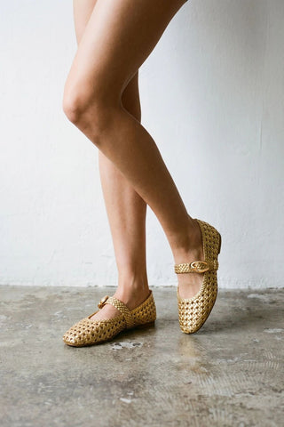 Sapatilha Verona New Macramê Couro Dourado Ballerina Larroudé