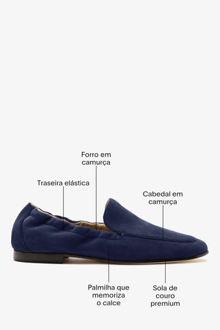 Mocassim Penny Light Camurça Azul Loafer Larroudé