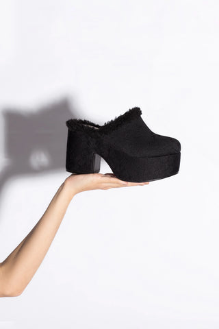 Mule Clog Plataforma Tricô Preto