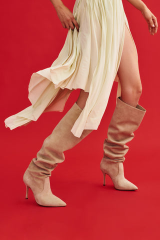 Kate Slouch Boot In Oyster Grey Suede