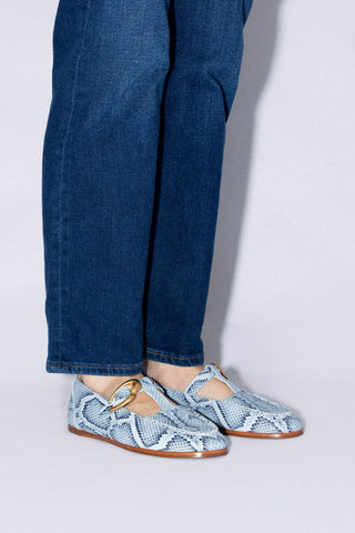 Mocassim Hydra Couro Cobra Azul Loafer Larroudé