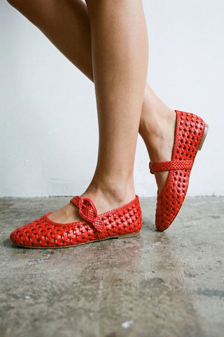 Sapatilha Verona New Macramê Couro Vermelho Ballerina Larroudé