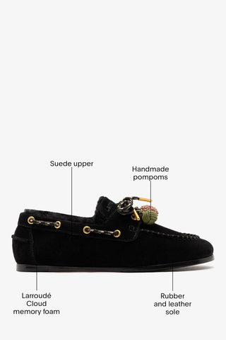 Mocassim Boat Shoe Cyprus Camurça e Lã Preto Loafer Larroude