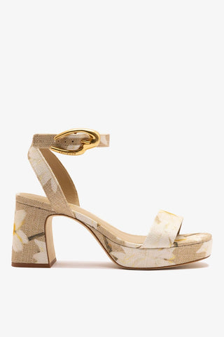Sandália Plataforma Dolly Verona Low Ráfia Estampado Bege Sandal Larroude