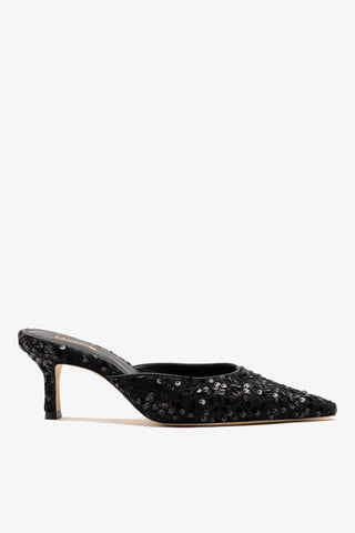 Mule Carine Tweed Preto e Lantejoulas Larroudé
