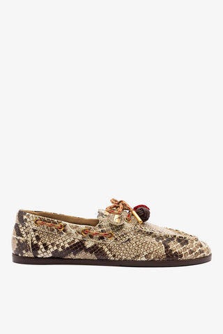 Mocassim Boat Shoe Cyprus Couro Cobra Bege Loafer Larroudé