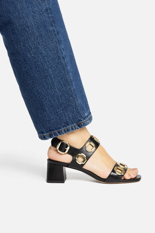 Sandália Milan Couro Preto Sandal Larroudé