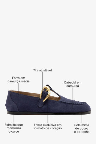 Mocassim Hydra Camurça Azul Loafer Larroudé