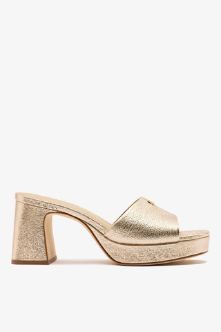 Mule Plataforma Dolly Low Couro Dourado Sandal Larroudé