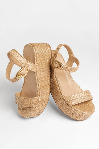 Sandália Flatform Verona Ráfia Bege Larroudé