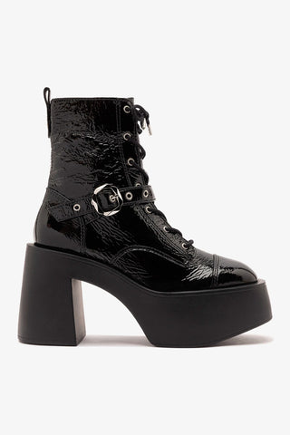 Bota Plataforma Olivia Patti Couro Verniz Preto Boot Larroudé