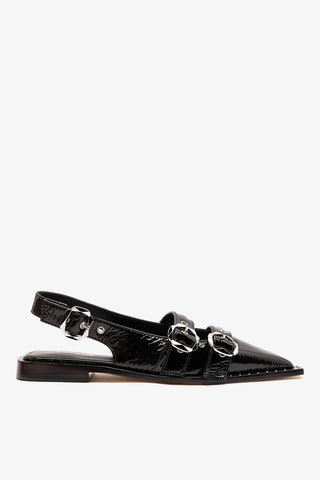 Flat Patti Couro Verniz Preto Flat Larroudé