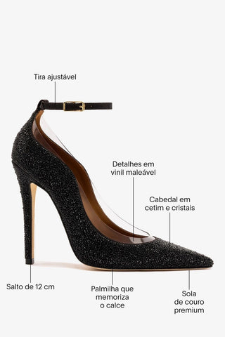 Larroudé by Sergio Hudson: Scarpin Addison Cetim Preto e Cristais Pump Larroudé x Sergio Hudson