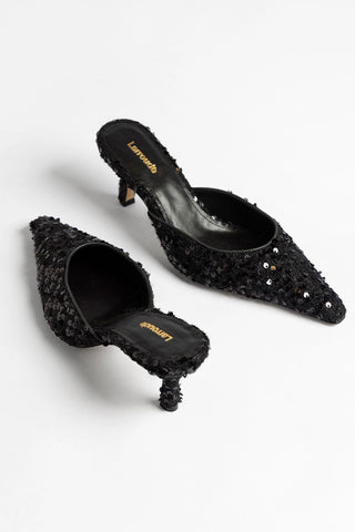Mule Carine Tweed Preto e Lantejoulas Larroudé