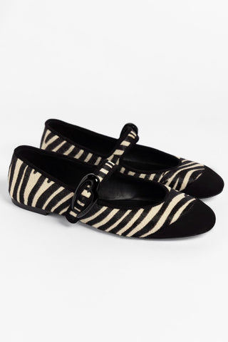 Sapatilha Verona Cap Couro Zebra e Camurça Preto Ballet Larroudé