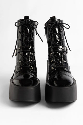 Bota Plataforma Olivia Patti Couro Verniz Preto Boot Larroudé