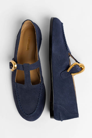 Mocassim Hydra Camurça Azul Loafer Larroudé