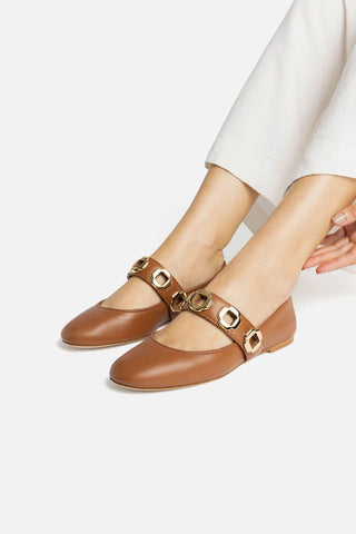 Sapatilha Milan Couro Caramelo Ballerina Larroudé