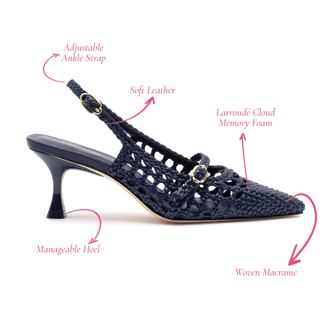 Ines Macrame Pump In Navy Leather