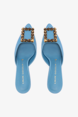 Chloe Gosselin by Studio Larroudé: Mule Ava Cetim Azul