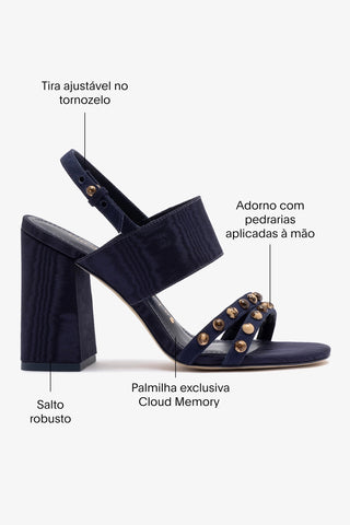 Chloe Gosselin by Studio Larroudé: Sandália Margot Cetim e Camurça Azul
