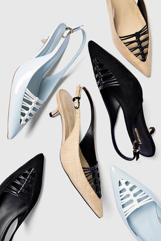 Slingback Nara Ráfia Bege e Couro Preto Womens - Shoes - Pumps Larroudé