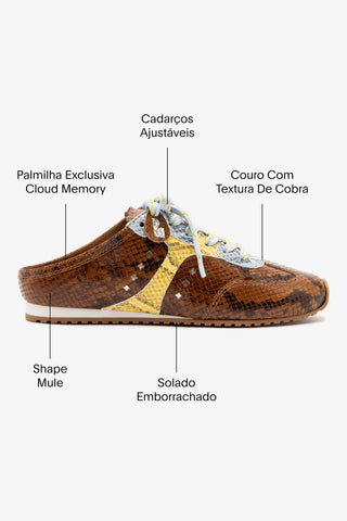 Mule Stella Couro Cobra Marrom, Couro Cobra Azul e Couro Cobra Amarelo