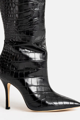 Bota Kate Couro Croco Preto