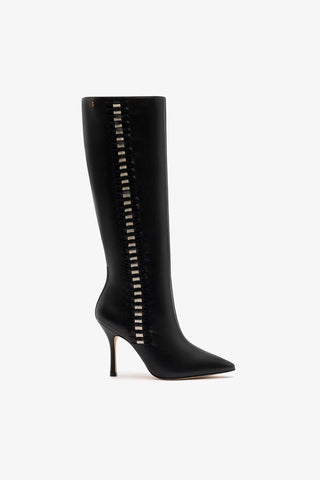 Bota Kate Couro Preto e Couro Off White