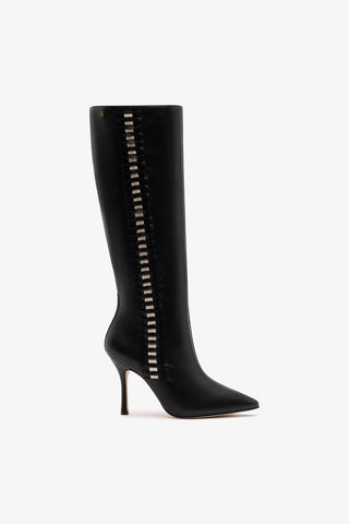 Bota Kate Couro Preto e Couro Off White