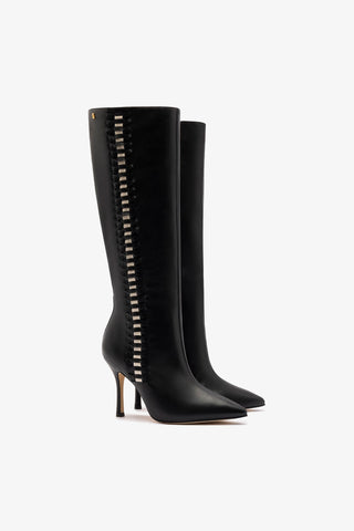 Bota Kate Couro Preto e Couro Off White