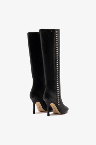 Bota Kate Couro Preto e Couro Off White