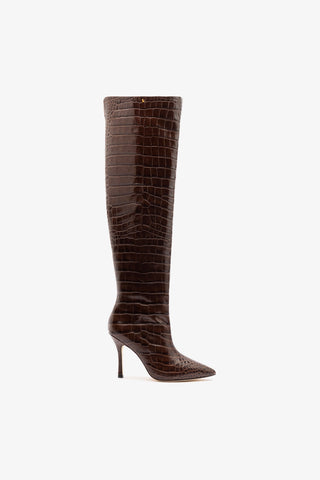 Bota Kate Hi Couro Croco Marrom