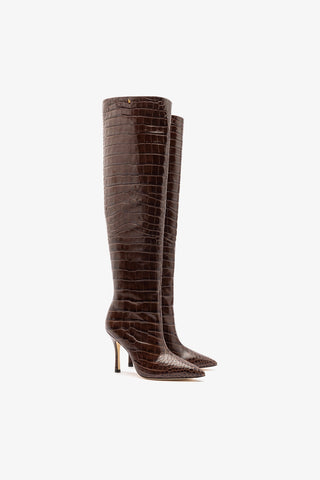 Bota Kate Hi Couro Croco Marrom