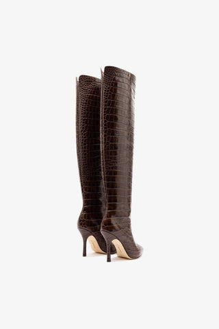 Bota Kate Hi Couro Croco Marrom