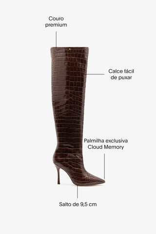 Bota Kate Hi Couro Croco Marrom